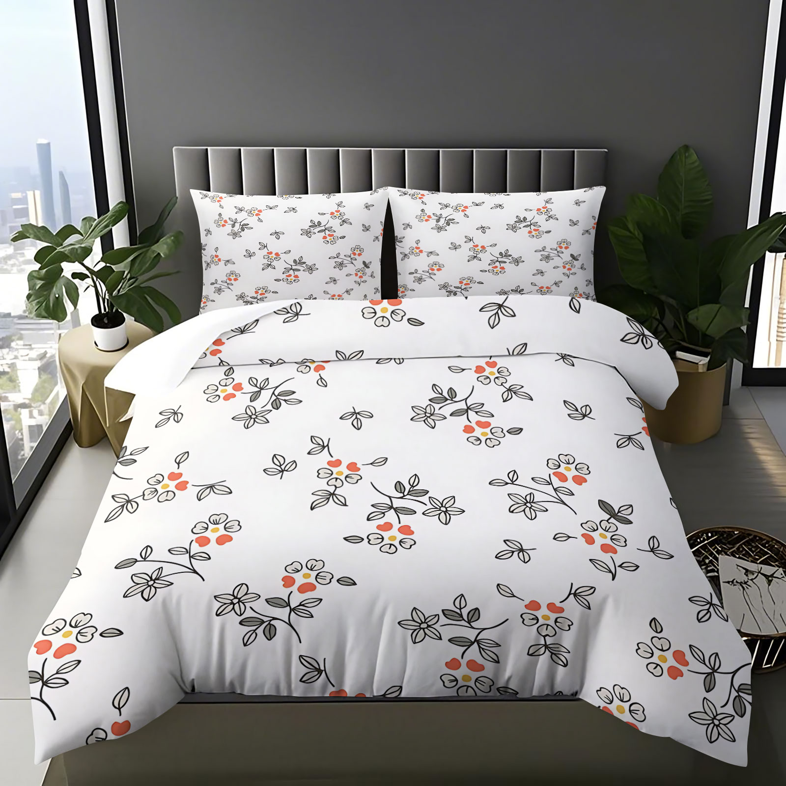 Aesthetic Floral Duvet Cover - Juego de Funda de Edredón Minimalista