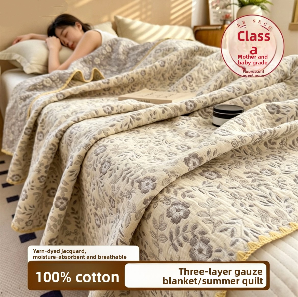 Muslin Cotton Bedspread - Manta de Muselina 100% Algodón, Transpirable,