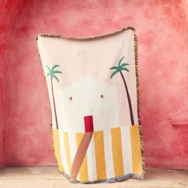 Boho Throw Blanket Fringe - Manta Decorativa Rosa Pastel Estilo Adobe