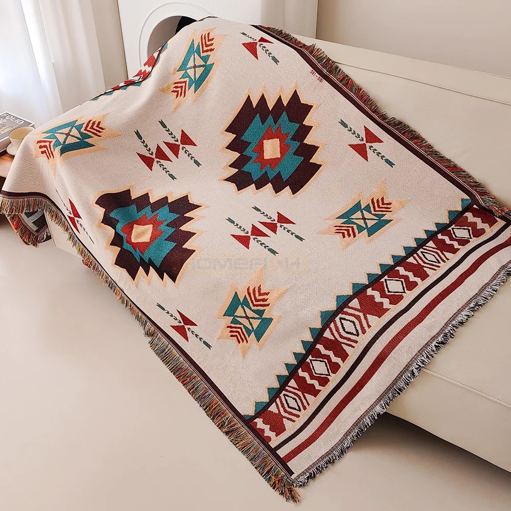 Boho Throw Blanket Fringe - Manta Azteca Extra Grande Estilo Boho