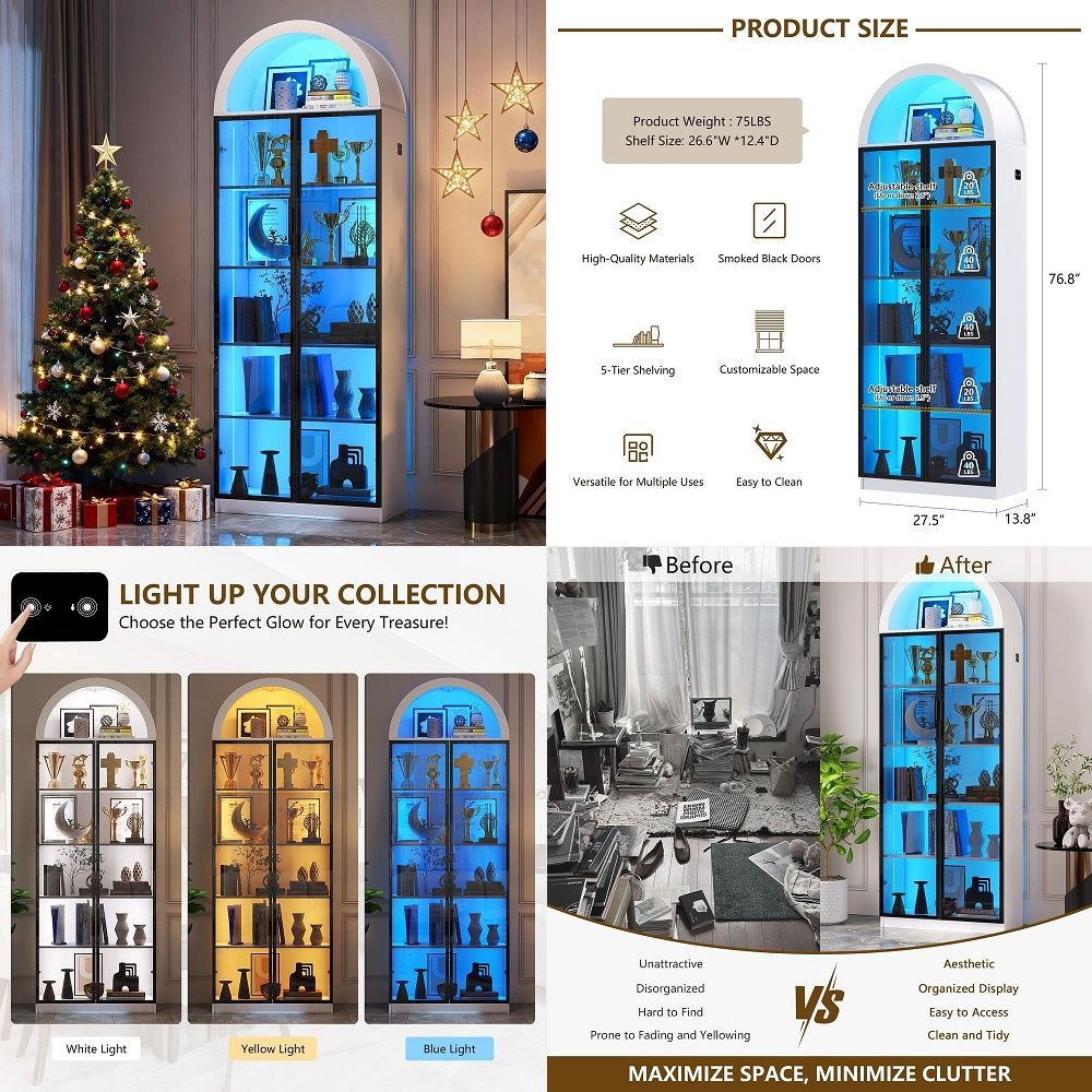 Lighting - Vitrina con Puertas y Estantes Ajustables,