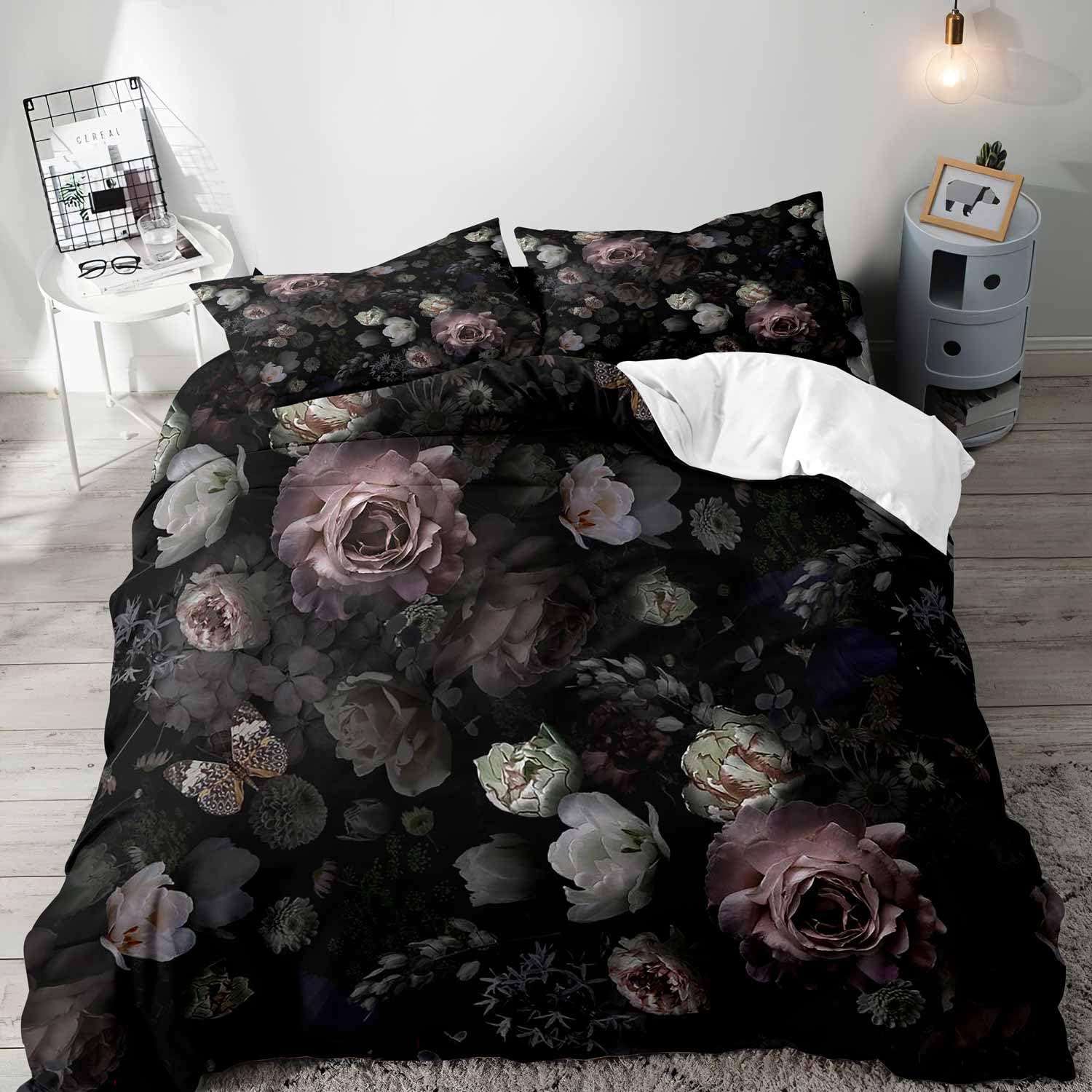 Funda nórdica Floral negra, ju - Aesthetic Floral Duvet Cover reseña y precio