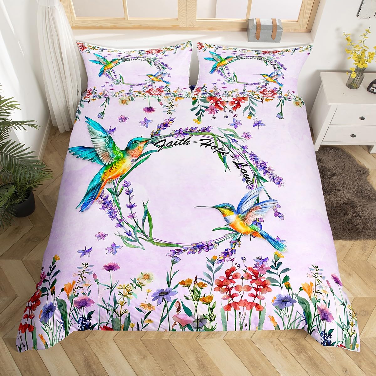 Juego de cama de colibrí, fund - Aesthetic Floral Duvet Cover reseña y precio