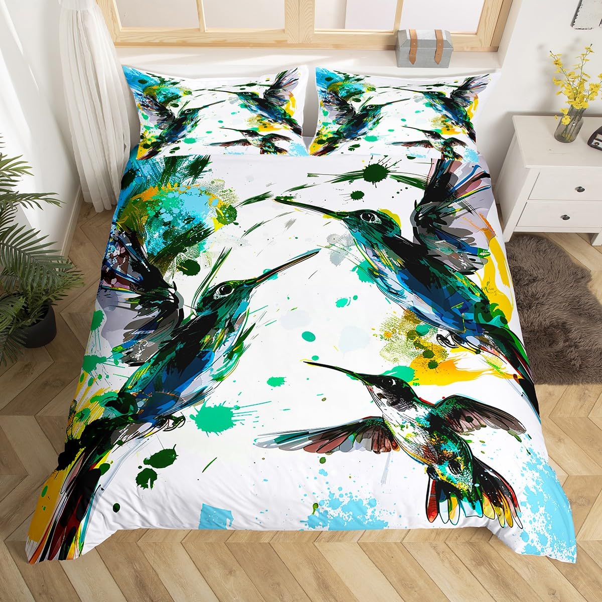 Juego de cama de colibrí, fund - Aesthetic Floral Duvet Cover reseña y precio