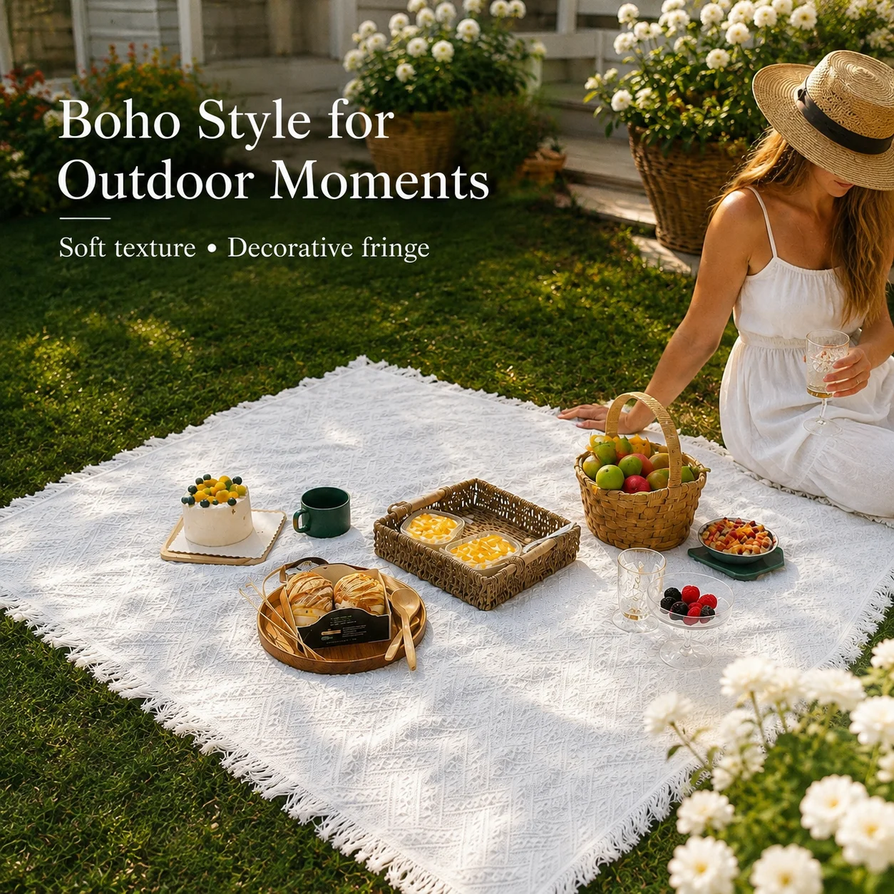 Manta de picnic boho, alfombra - Boho Throw Blanket Fringe reseña y precio