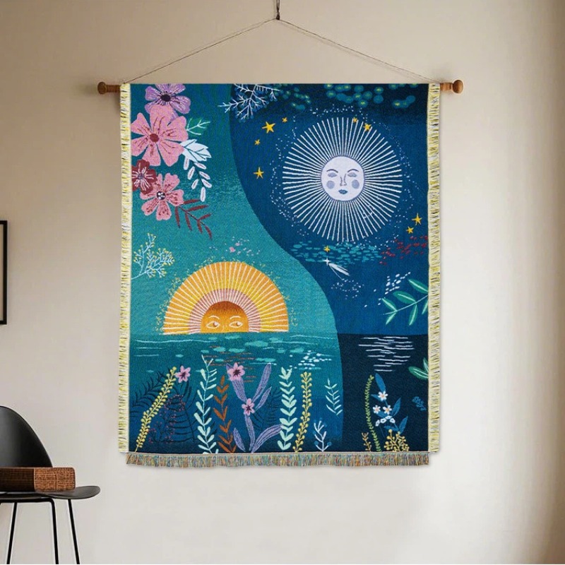 Tapiz Tejido con Diseño de Sol - Boho Throw Blanket Fringe reseña y precio