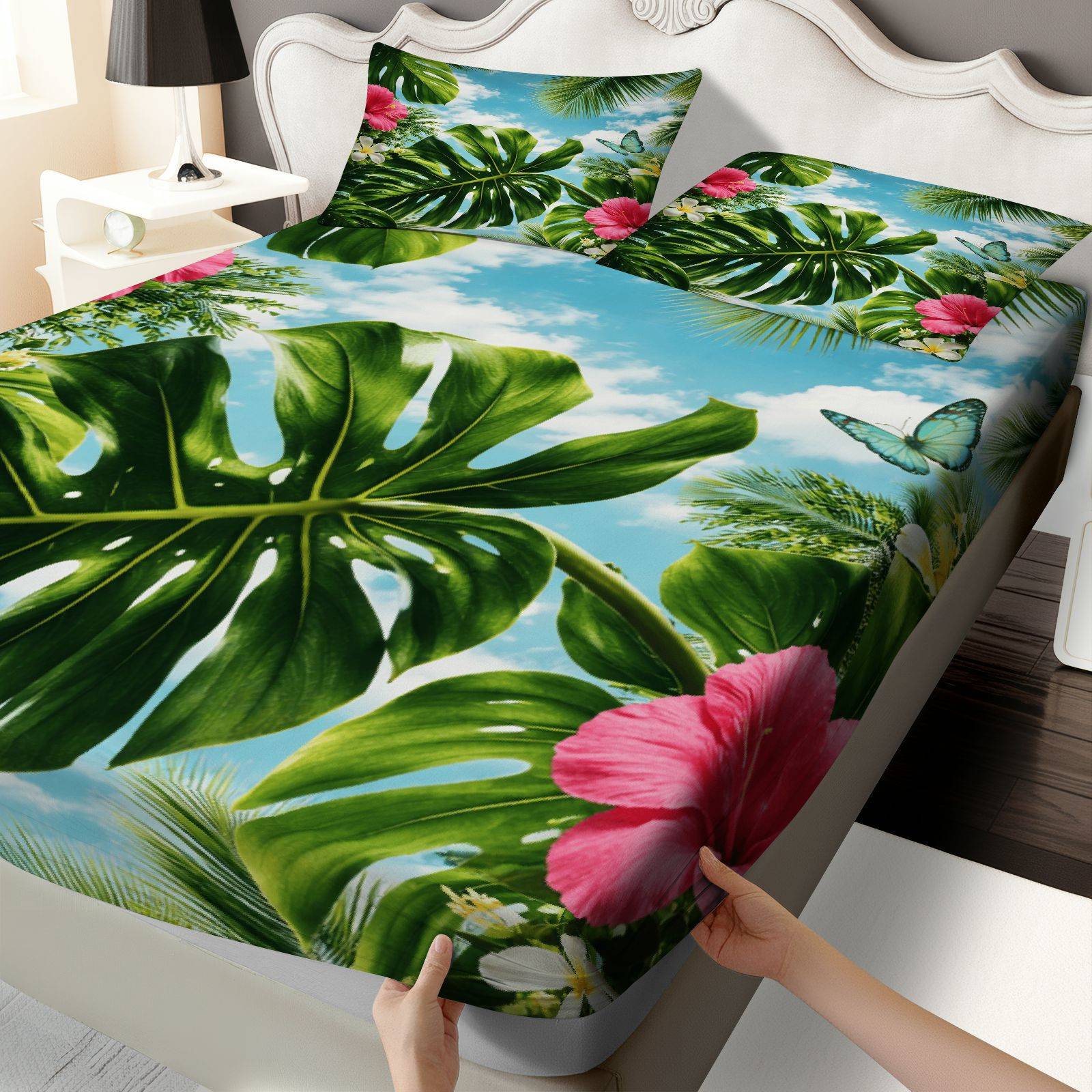 Juego de Sábanas de Hibisco Tr - Fitted Bed Sheets Deep Pocket reseña y precio